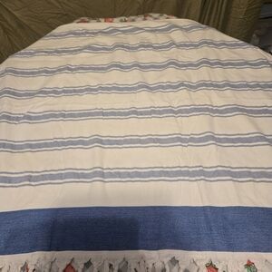 Blue & White Stripped Woven Blanket Made In Turkey W/ Fringes Cottage 66x38
